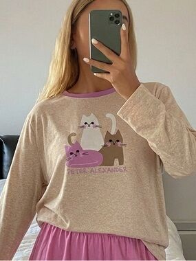 Peter Alexander Cat Pajama Top With Long Sleeves Size Medium